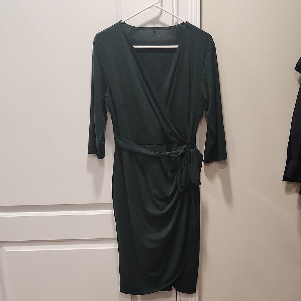Amazon Dark Green Long Sleeve Wrap Dress